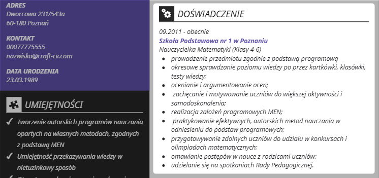 doświadczenie w cv nauczyciela