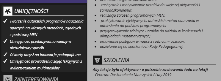 umiejętności cv nauczyciel