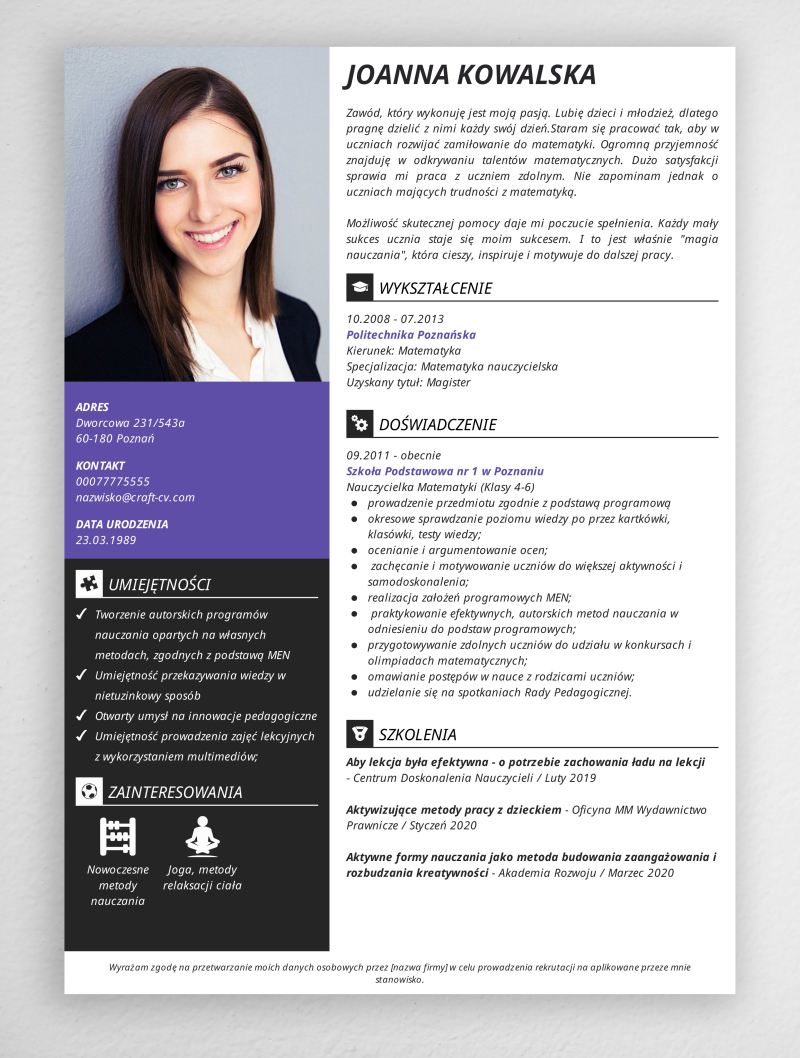 cv nauczyciela